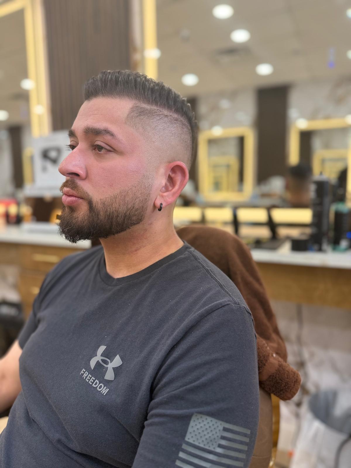 Sharp haircut and beard line-up
